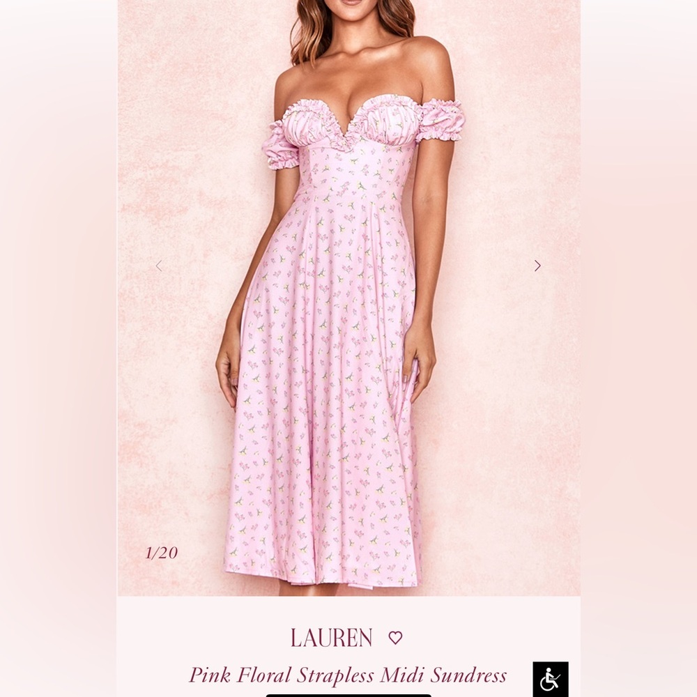 House of CB LAUREN PINK FLORAL STRAPLESS MIDI SUNDRESS